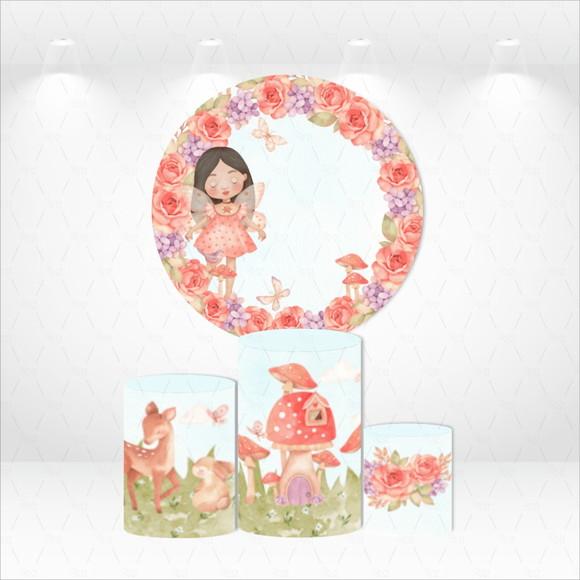 PAINEL REDONDO + KIT DE CAPAS DE CILINDROS JARDIM DAS FADAS