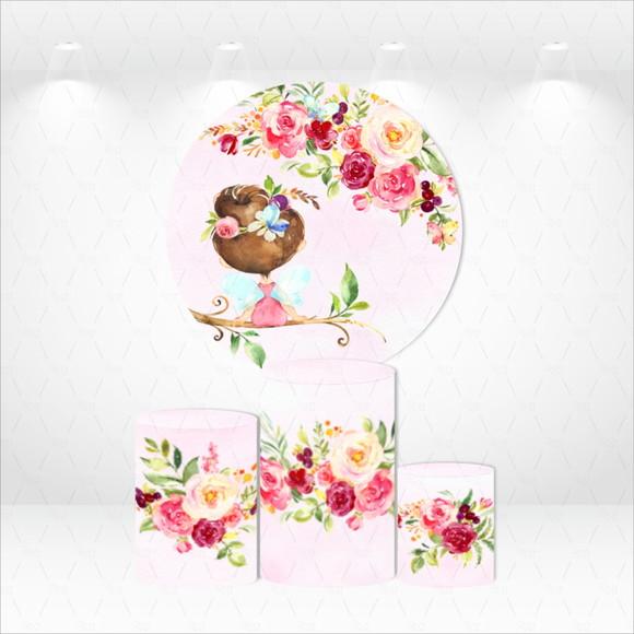 PAINEL REDONDO + KIT DE CAPAS DE CILINDROS JARDIM DAS FADAS