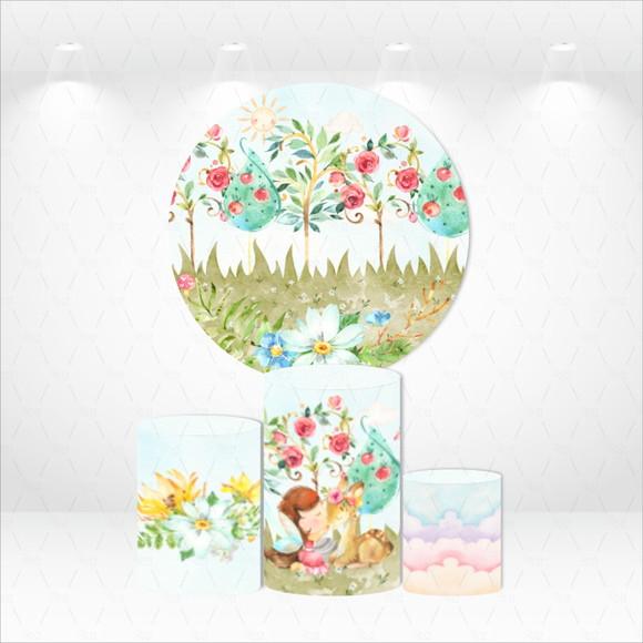 PAINEL REDONDO + KIT DE CAPAS DE CILINDROS JARDIM DAS FADAS