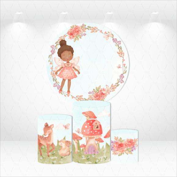 PAINEL REDONDO + KIT DE CAPAS DE CILINDROS JARDIM DAS FADAS