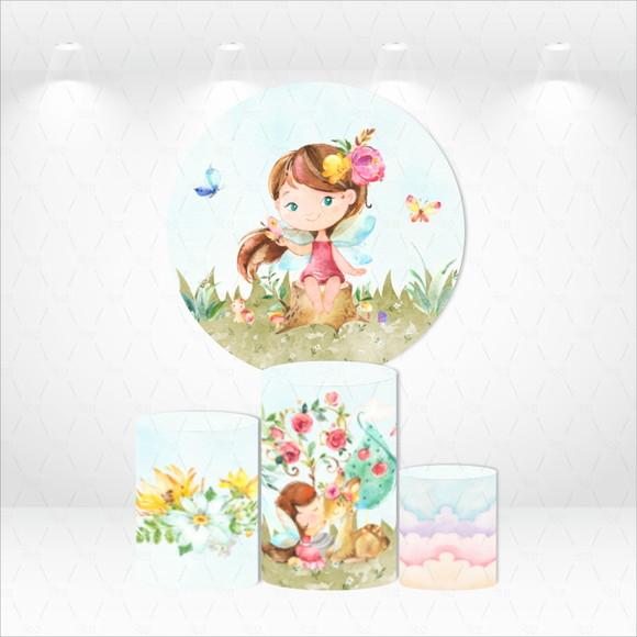 PAINEL REDONDO + KIT DE CAPAS DE CILINDROS JARDIM DAS FADAS