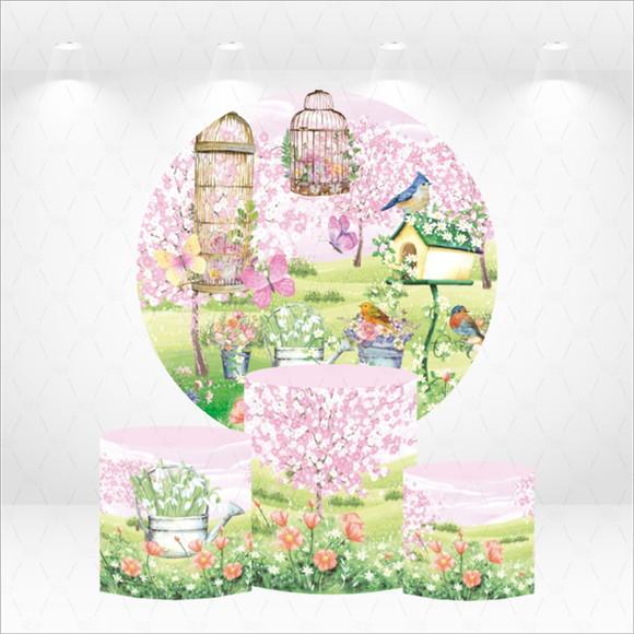 Painel Redondo + Kit de Capas de Cilindros Jardim Encantado