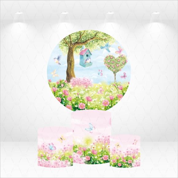 Painel Redondo + Kit de Capas de Cilindros Jardim Encantado