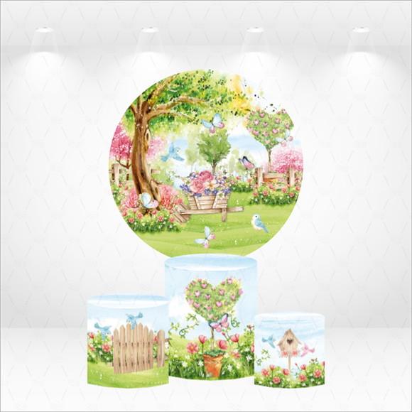 Painel Redondo + Kit de Capas de Cilindros Jardim Encantado