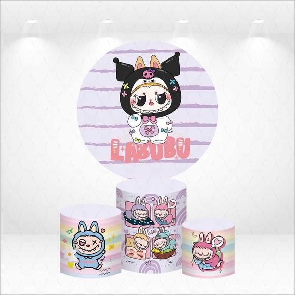Painel Redondo + Kit de Capas de Cilindros Labubu