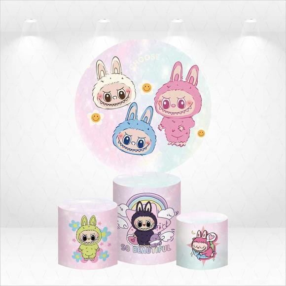 Painel Redondo + Kit de Capas de Cilindros Labubu