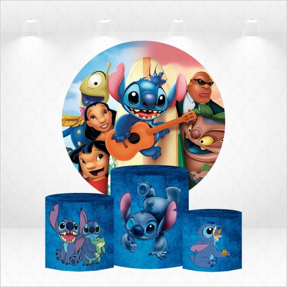 Painel Redondo + Kit de Capas de Cilindros Lilo e Stitch