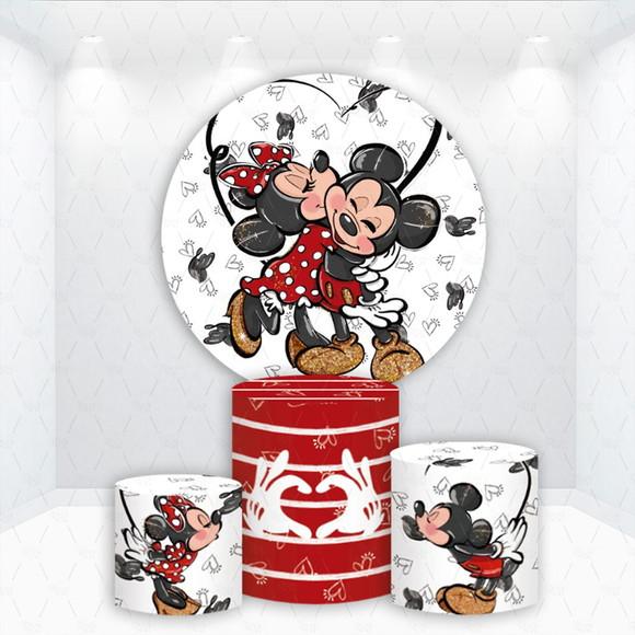 Painel Redondo + Kit de Capas de Cilindros Mickey e Minnie