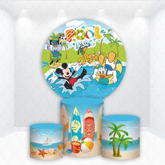 Painel Redondo + Kit de Capas de Cilindros Mickey Pool Party