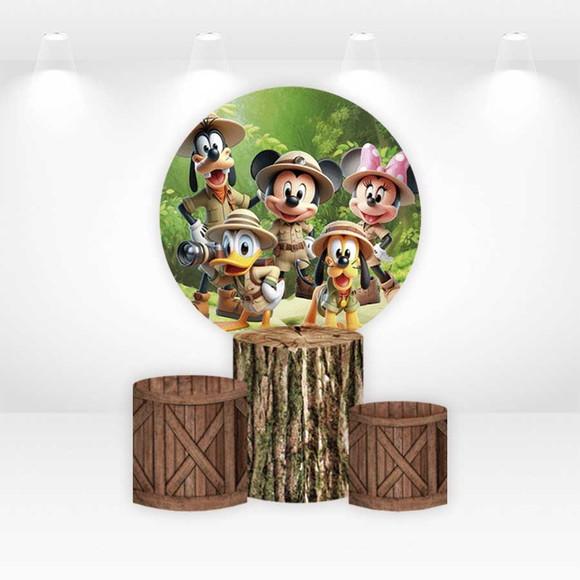 Painel Redondo + Kit de Capas de Cilindros Mickey Safari