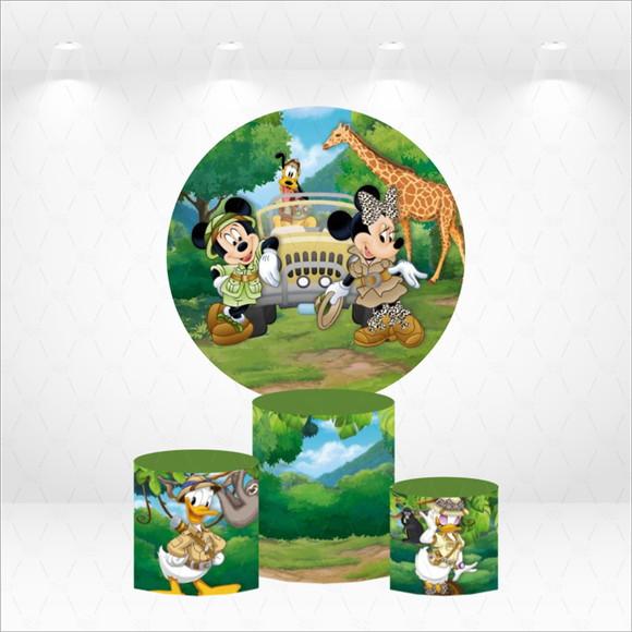 Painel Redondo + Kit de Capas de Cilindros Mickey Safari