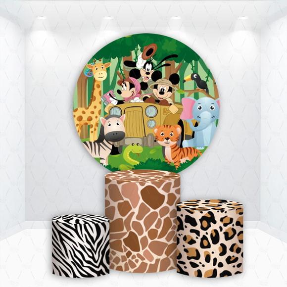 Painel Redondo + Kit de Capas de Cilindros Mickey Safari