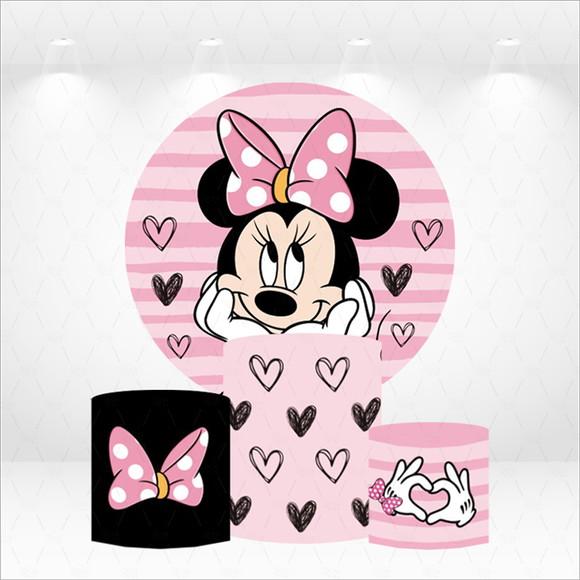 Painel Redondo + Kit de Capas de Cilindros Minnie Rosa