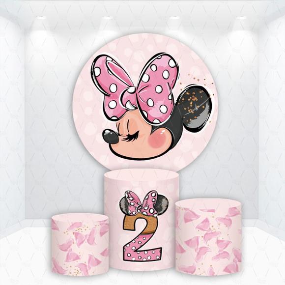 Painel Redondo + Kit de Capas de Cilindros Minnie Rosa