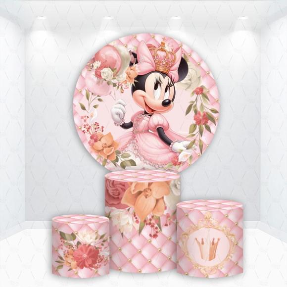 Painel Redondo + Kit de Capas de Cilindros Minnie Realeza