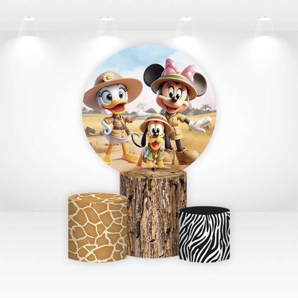 Painel Redondo + Kit de Capas de Cilindros Minnie Safari