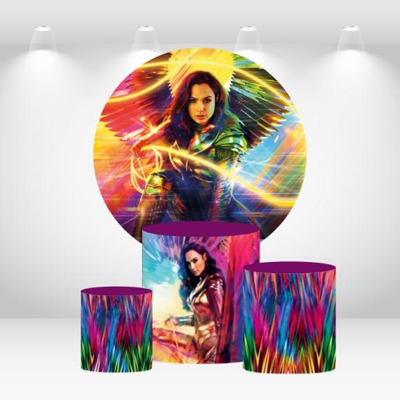 PAINEL REDONDO + KIT DE CAPAS DE CILINDROS MULHER MARAVILHA