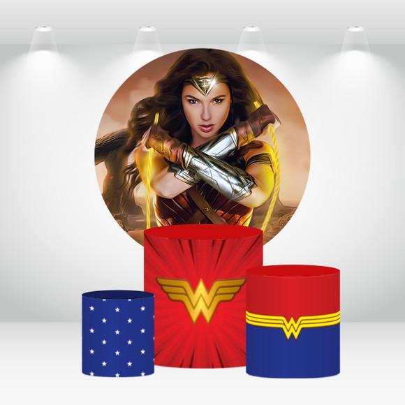 PAINEL REDONDO + KIT DE CAPAS DE CILINDROS MULHER MARAVILHA