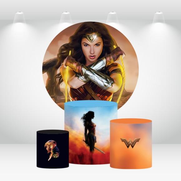 PAINEL REDONDO + KIT DE CAPAS DE CILINDROS MULHER MARAVILHA