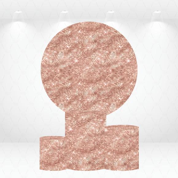 Painel Redondo + Kit de Capas de Cilindros Paetê Rosê Gold