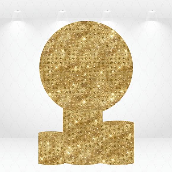 Painel Redondo + Kit de Capas de Cilindros Paetê Dourado