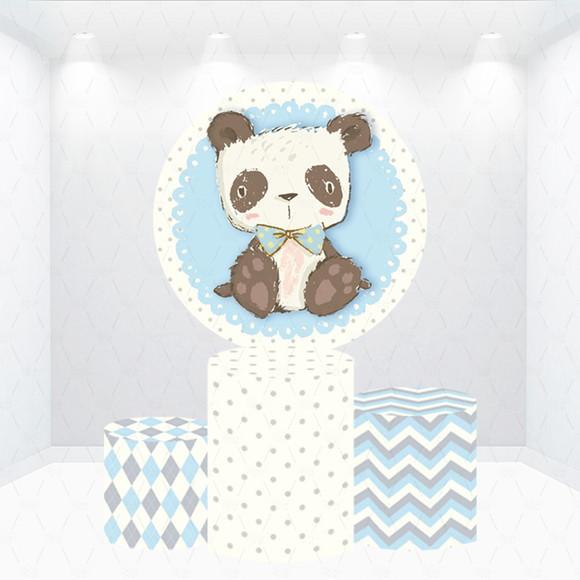 Painel Redondo + Kit de Capas de Cilindros Panda Azul