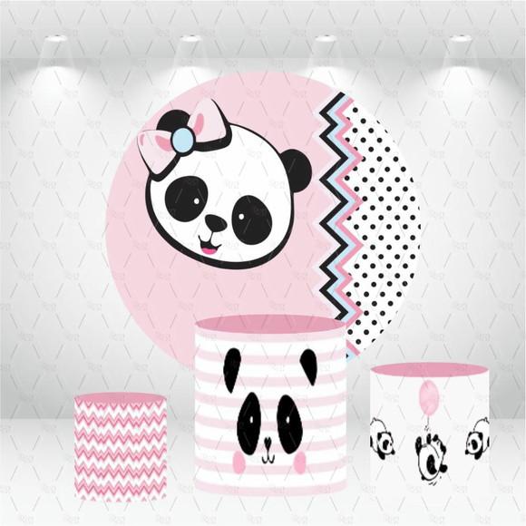 Painel Redondo + Kit De Capas De Cilindros Panda Menina