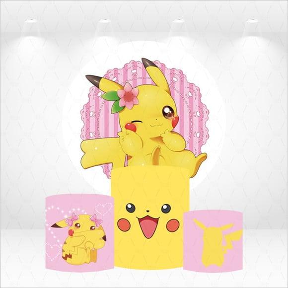 Painel Redondo + Kit de Capas de Cilindros Pokemon Pikachu