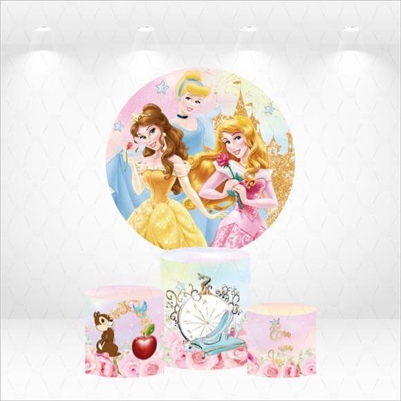 Painel Redondo + Kit de Capas de Cilindros Princesas