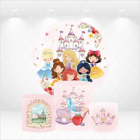 Painel Redondo + Kit de Capas de Cilindros Princesas
