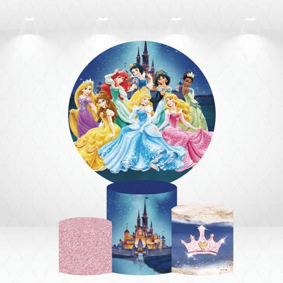 Painel Redondo + Kit de Capas de Cilindros Princesas
