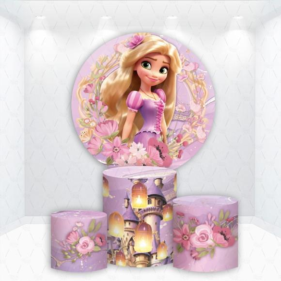 Painel Redondo + Kit de Capas de Cilindros Rapunzel