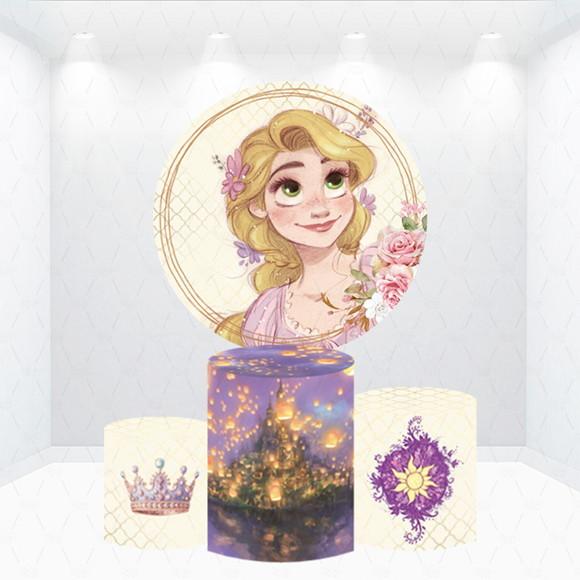 Painel Redondo + Kit de Capas de Cilindros Rapunzel