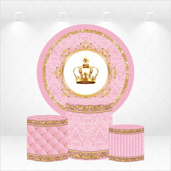 Painel Redondo + Kit de Capas de Cilindros Realeza Rosa