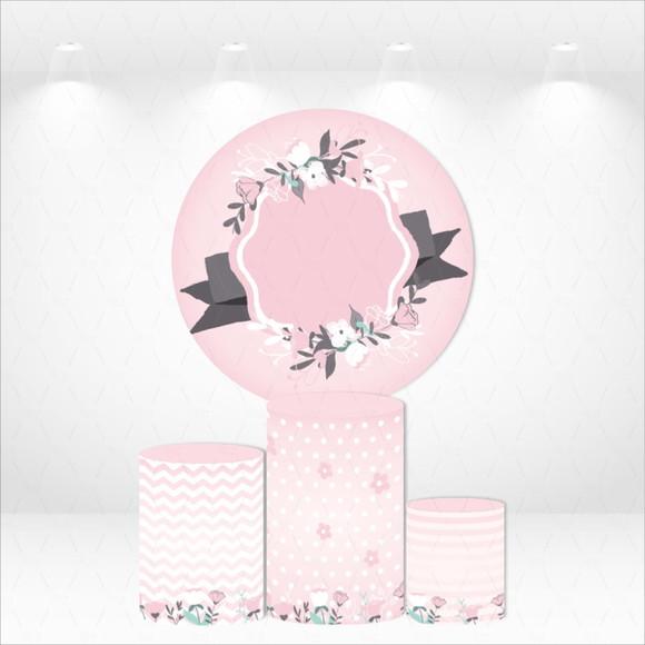PAINEL REDONDO + KIT DE CAPAS DE CILINDROS ROSA FLORAL