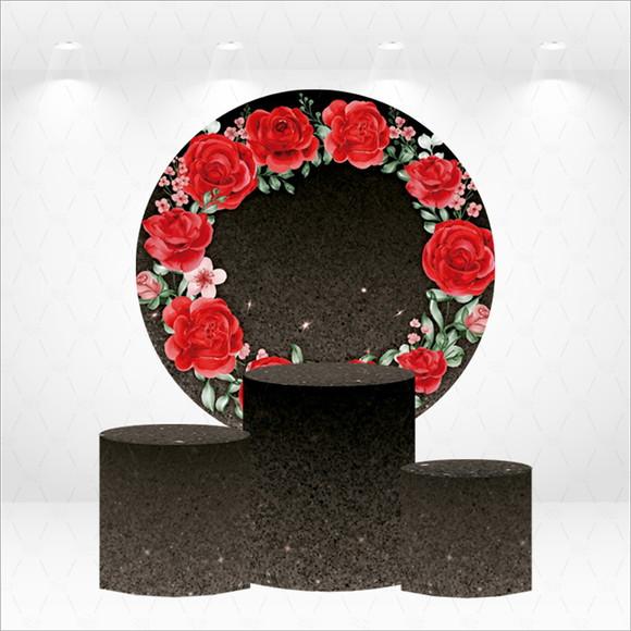 Painel Redondo + Kit de Capas de Cilindros Rosa Floral