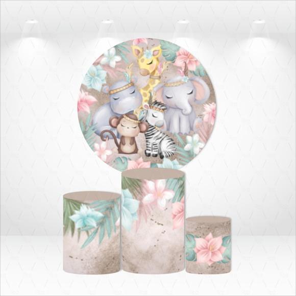 PAINEL REDONDO + KIT DE CAPAS DE CILINDROS SAFARI BOHO