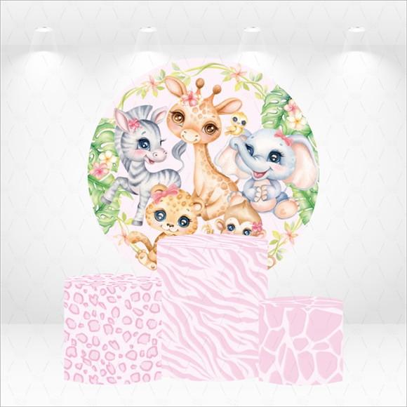 Painel Redondo + Kit de Capas de Cilindros Safari Encantado