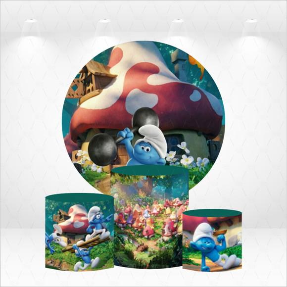 Painel Redondo + Kit de Capas de Cilindros Smurfs
