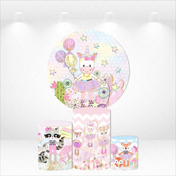 PAINEL REDONDO + KIT DE CAPAS DE CILINDROS SONHO ENCANTADO