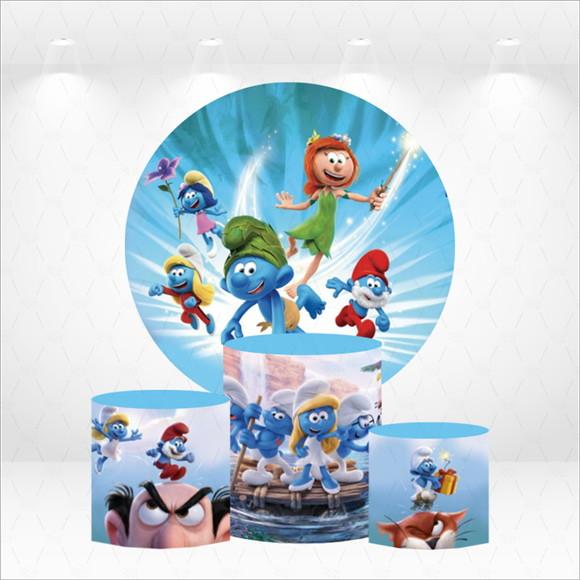 Painel Redondo + Kit de Capas de Cilindros Smurfs