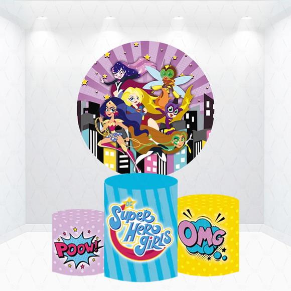 Painel Redondo + Kit de Capas de Cilindros Super Hero Girls