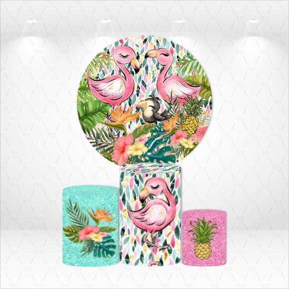 PAINEL REDONDO + KIT DE CAPAS DE CILINDROS TROPICAL FLAMINGO
