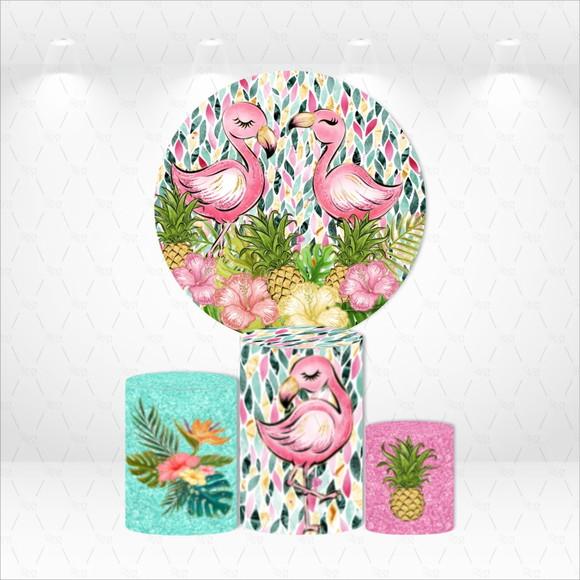 PAINEL REDONDO + KIT DE CAPAS DE CILINDROS TROPICAL FLAMINGO