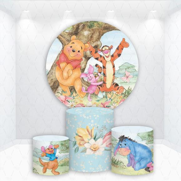 Painel Redondo + Kit de Capas de Cilindros Ursinho Pooh