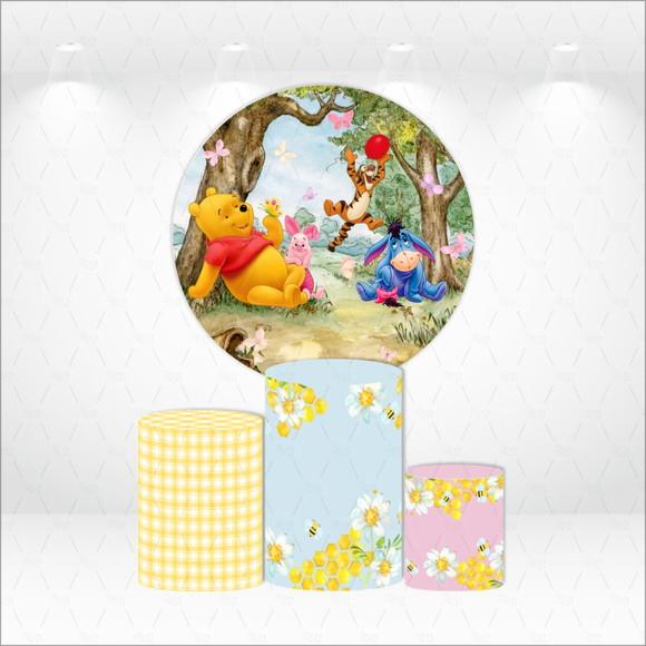 Painel Redondo + Kit de Capas de Cilindros Ursinho Pooh