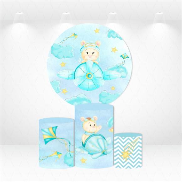 Painel Redondo + Kit de Capas de Cilindros Urso Aviador