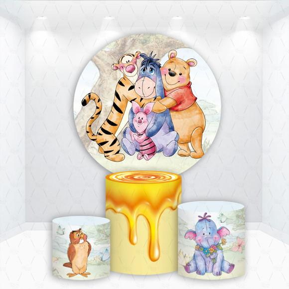 Painel Redondo + Kit de Capas de Cilindros Ursinho Pooh