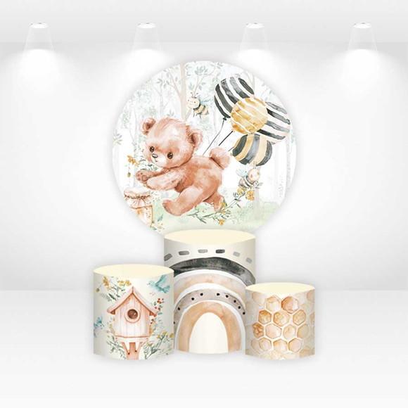 Painel Redondo + Kit de Capas de Cilindros Urso e Abelhinha