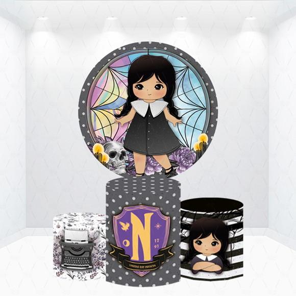 Painel Redondo + Kit de Capas de Cilindros Wandinha